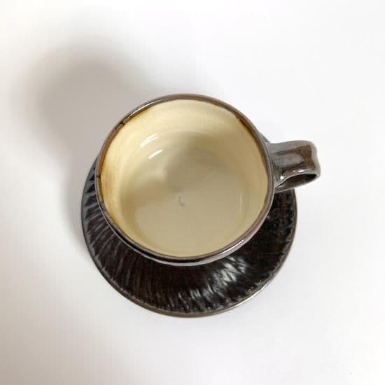 cup&saucer　黒　地とびかんな小鹿田焼　坂本浩二窯 - 2